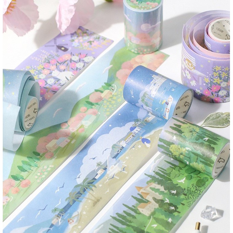 Cuộn Washi Tape hình Anime băng dính rộng 5cm, cuộn Sticker dễ thương trang trí sổ