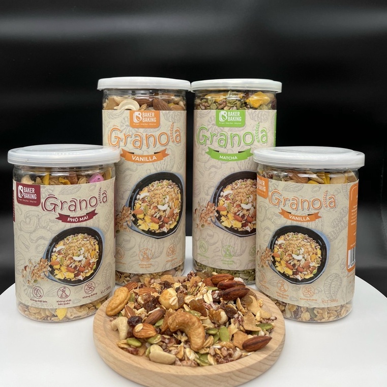 Ngũ cốc granola Baker Baking, yến mạch dinh dưỡng ăn liền không đường tốt cho người ăn kiêng, tốt cho sức khỏe