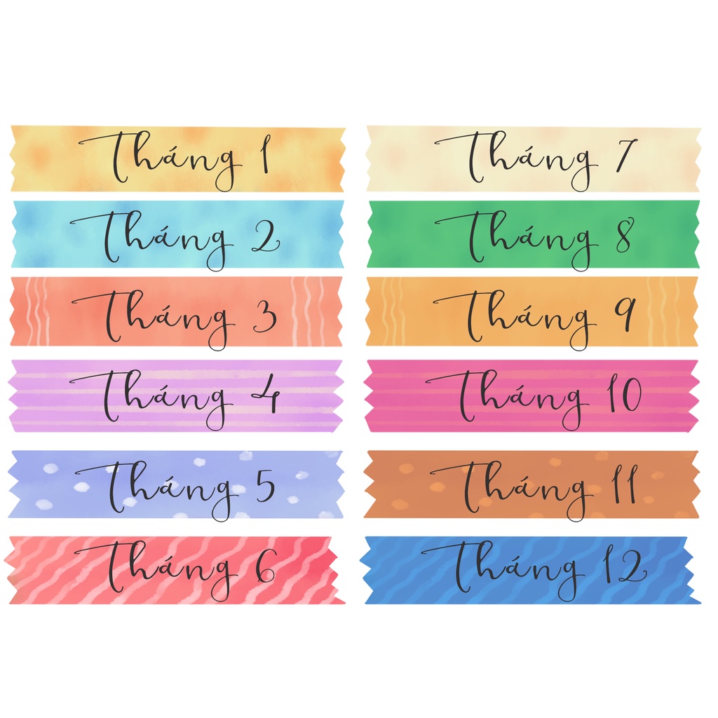 Hình dán sticker label các tháng trong năm trang trí sổ tay phong cách dễ thương
