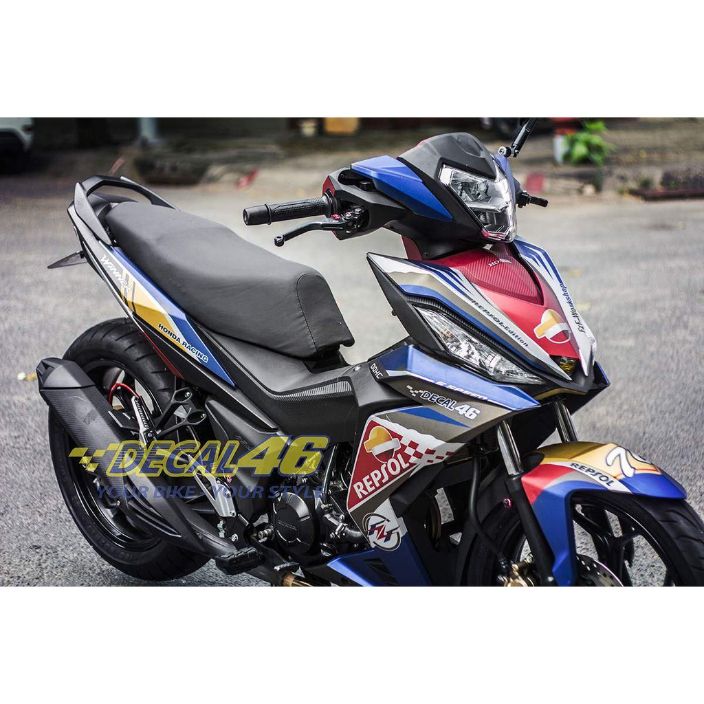 Tem xe Winner 150 concept Repsol nhôm xanh trắng