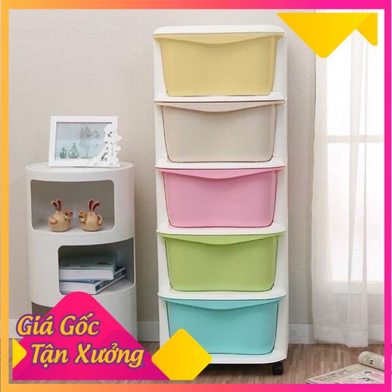 Tủ đa sắc, tủ nhựa 5 tầng Việt Nhật có bánh xe tiện dụng