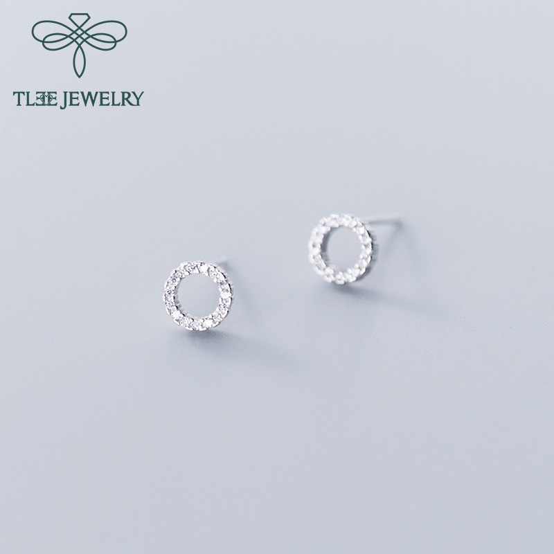 Khuyên tai bạc nữ TLEE hình tròn nạm đá xinh xắn TleeJewelry B0150