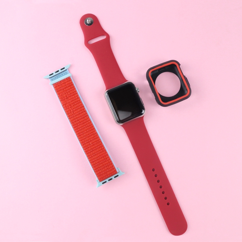 Dây Đeo Silicone+Vỏ Bảo Vệ Cho Đồng Hồ Thông Minh Apple Watch 44mm 40mm 42mm 38mm Iwatch series 6 SE 5 4 3 2 1