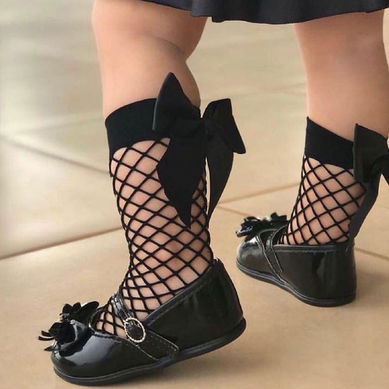 Vớ lưới cổ cao đính nơ phong cách mùa hè thời trang cho bé gái 1-5 tuổi