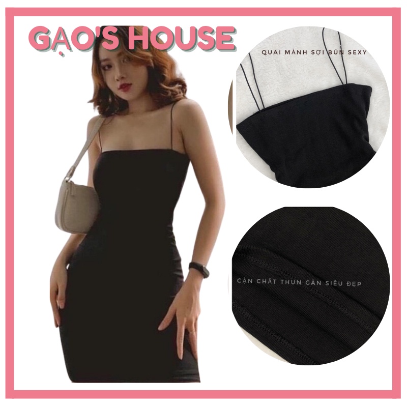 Đầm 2 dây body Đầm hai dây sợi bún thun gân dày đẹp ôm body dáng ngắn FREESIZE- GẠO'SHOUSE, v-0001