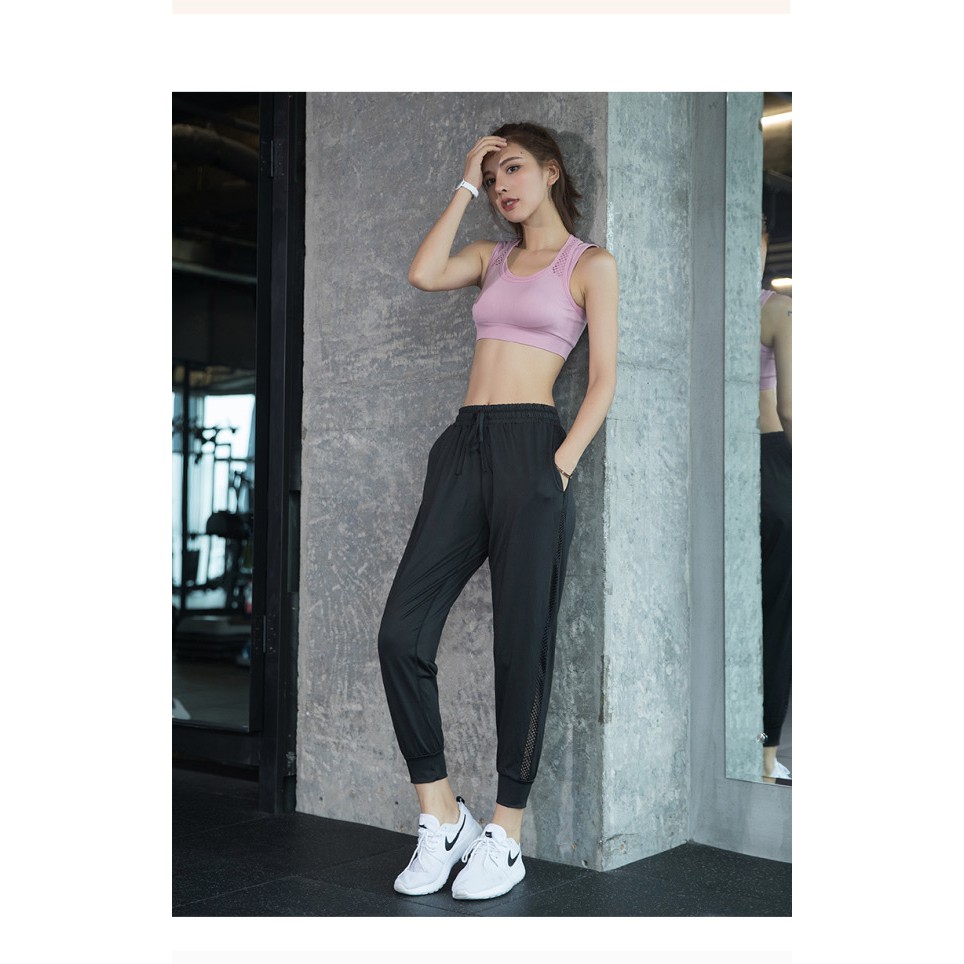 Quần Tập Gym Nữ [JOGGER] Thể Thao Thun Pha Lưới Hông [ĐỒ TẬP GYM NỮ]