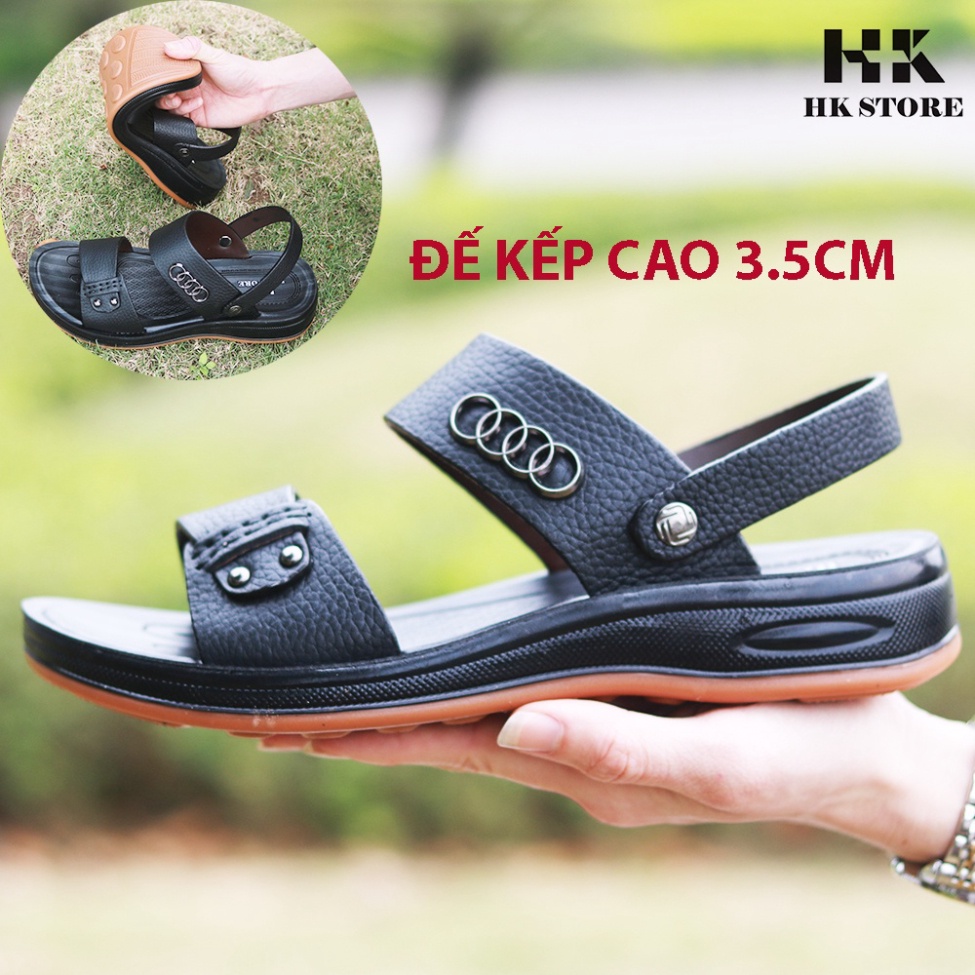 Dép da nam - Xăng đan nam 2 quai đế kếp cao 3.5cm khâu may chân quai chắc chắn - hàng chính hãng HK.STORE -