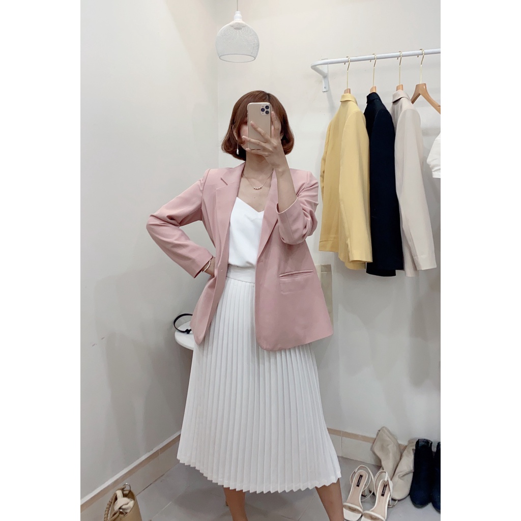 Áo khoác blazer nữ form rộng hàn quốc, áo vest nữ công sở 2 lớp màu đen/ vàng/ hồng/ kem EMME - EMK01 | BigBuy360 - bigbuy360.vn