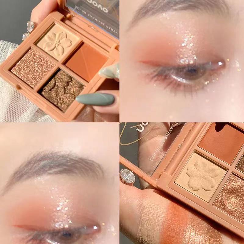 [Hàng mới về] Bảng phấn trang điểm mắt 4 màu sắc tông nude lì ánh nhũ kết hợp chống thấm nước lâu trôi