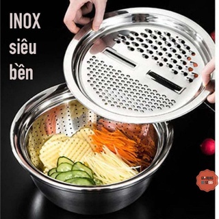 Bộ Thau Rổ inox 3 món bào rau củ đa năng tiện lợi ( BỘ THAO RỖ 3 MÓN )