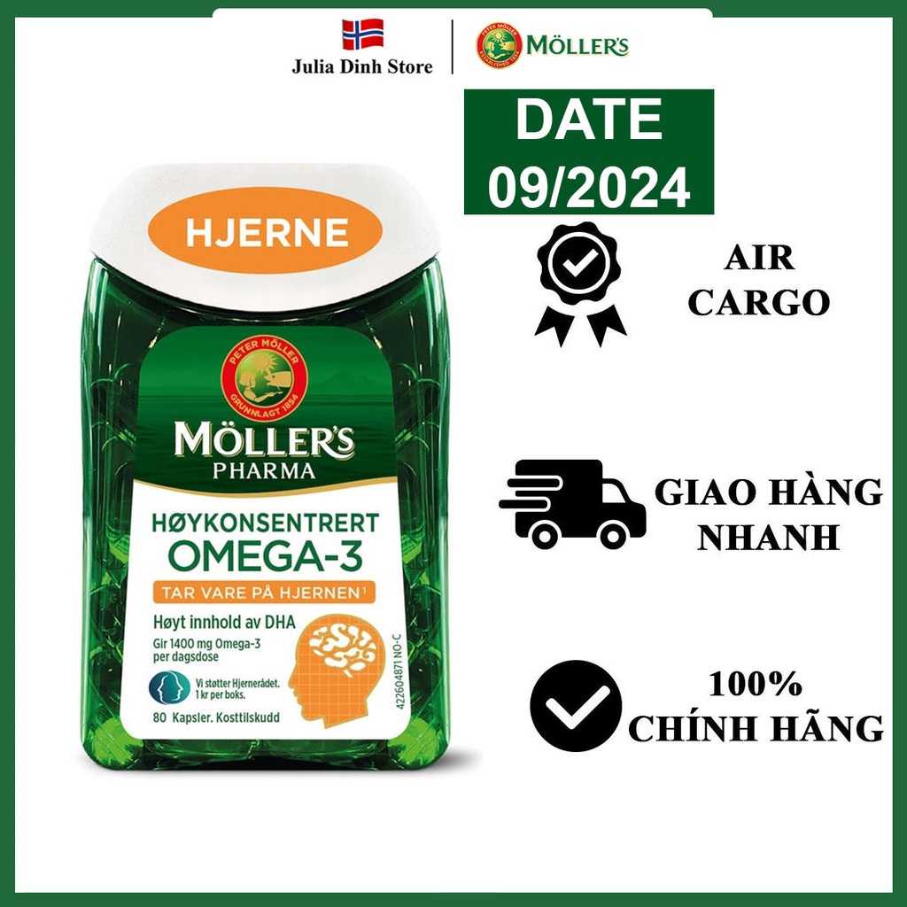 Dầu cá Omega 3 MOLLERS Pharma Hjerne hỗ trợ Não nội địa Na Uy - hộp 80 viên