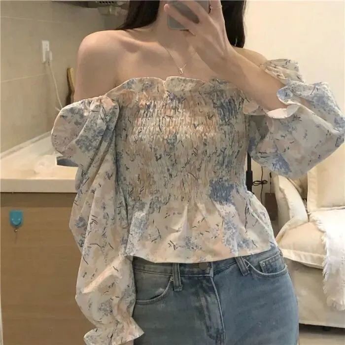 Áo Voan Hoa Trễ Vai Thời Trang Xuân Hè 2021 Dành Cho Nữ | BigBuy360 - bigbuy360.vn