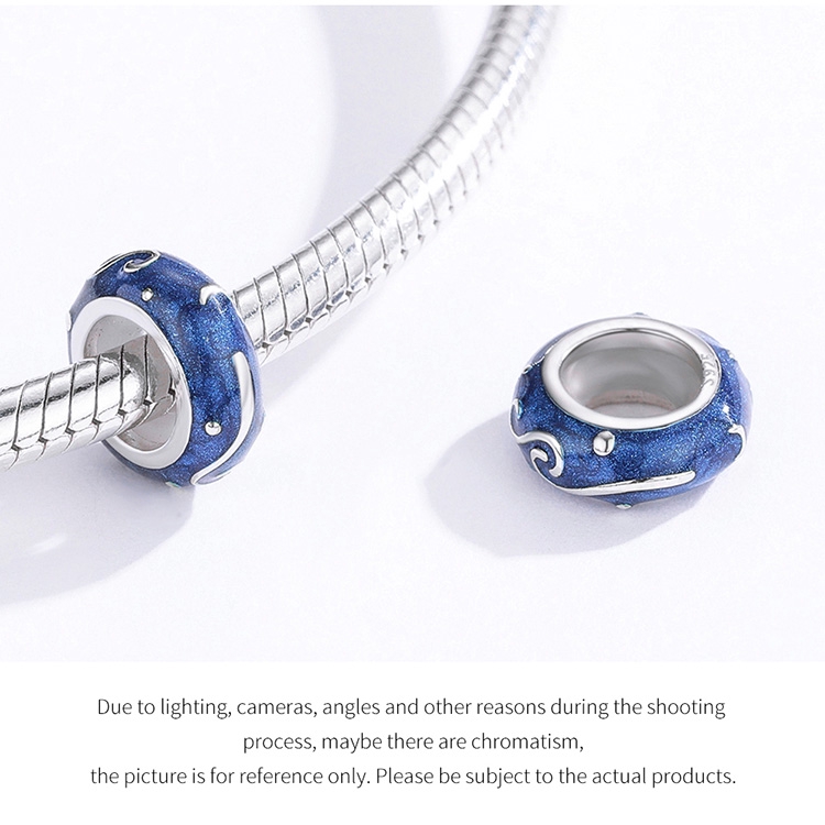 Mặt Phụ Kiện Bamoer SCC1388 Bằng Bạc 925 Màu Xanh Lam Họa Tiết Trời Đêm Trang Trí Vòng Tay Độc Đáo