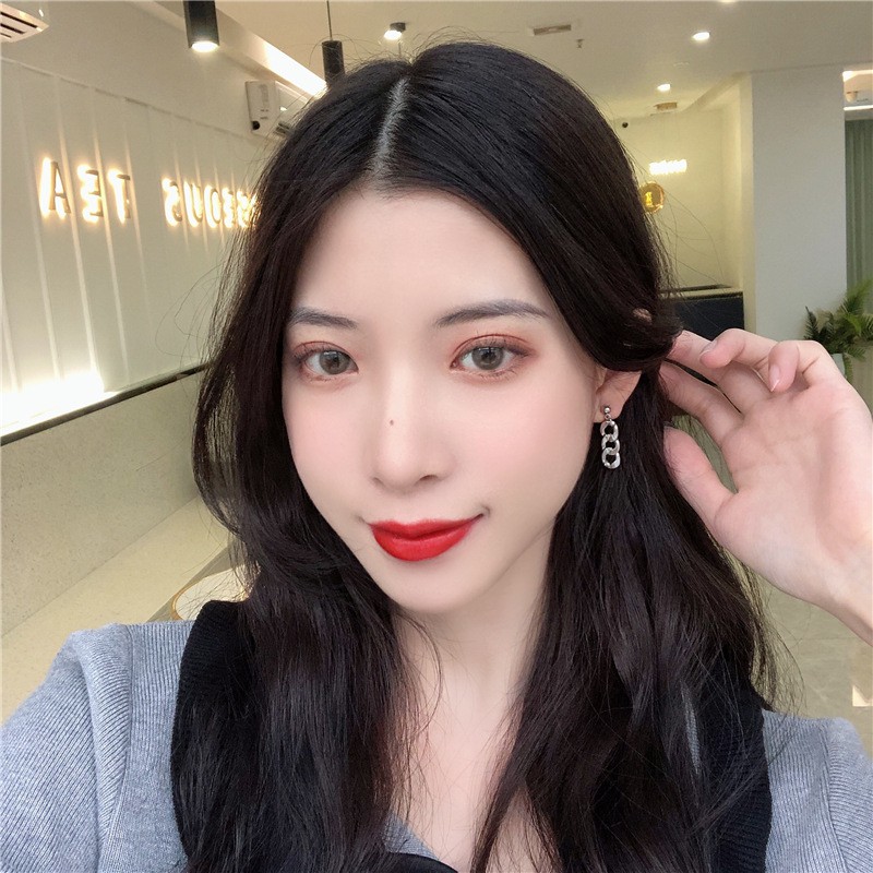 Khuyên tai kẹp không bấm lỗ chốt điều chỉnh K055 bằng hợp kim mạ bạc hình khối dáng dài Leous Accessories