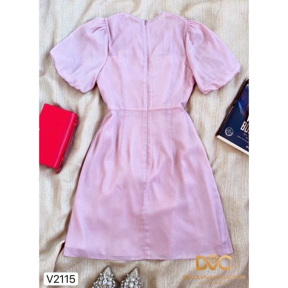 Váy đầm thiết kế cao cấp công sở dự tiệc hồng xòe nhún eo V2115 - HÀ TRINH STORE | BigBuy360 - bigbuy360.vn