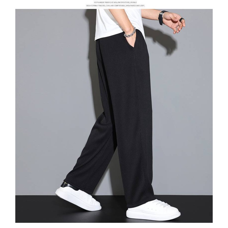Quần Dài Vải Lụa Lạnh Mỏng Ống Suông Plus Size M-8XL Thời Trang Mùa Hè Dành Cho Nam