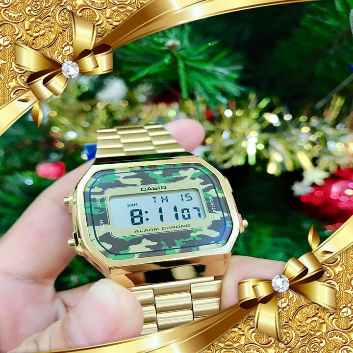 Đồng Hồ Nam Casio A168WEGC-3DF Dây Kim Loại Mạ Vàng 🌟sɪêᴜ ᴄʜấᴛ 🌟 Dành Cho Cả Nam - Viền Mặt Xanh Quân Đội