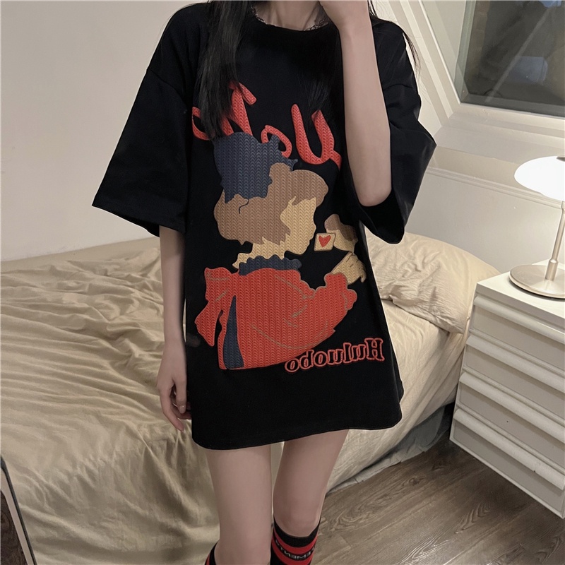 Áo Thun Cotton Tay Ngắn Dáng Rộng Màu Trơn Thời Trang Mùa Hè Cho Nữ