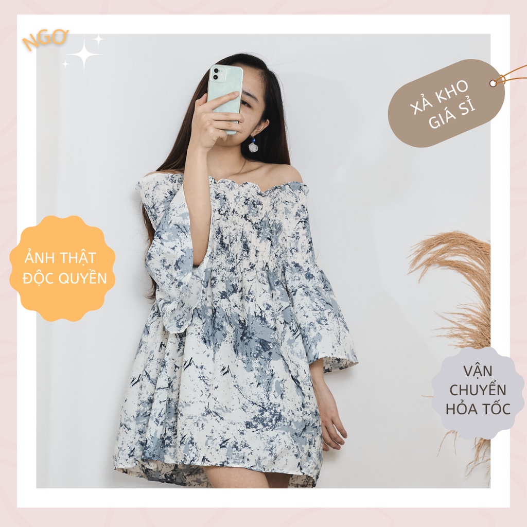 Váy voan cotton trễ vai Marie Dress chun ngực dáng xòe cực xinh