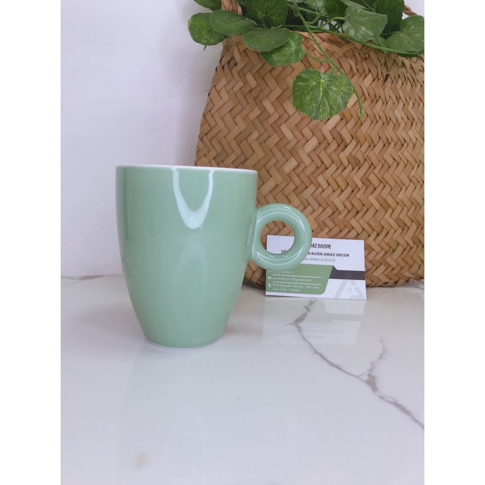 Bộ tách ly cốc sứ uống nước trà latte quai tròn 330ml Bát Tràng các màu  cao cấp kiếu dáng độc lạ