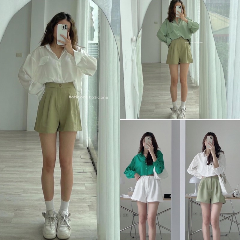 [Ảnh thật/Video]Quần short cạp cao NEW xếp li tôn dáng  Quần đùi lưng thun siêu co dãn