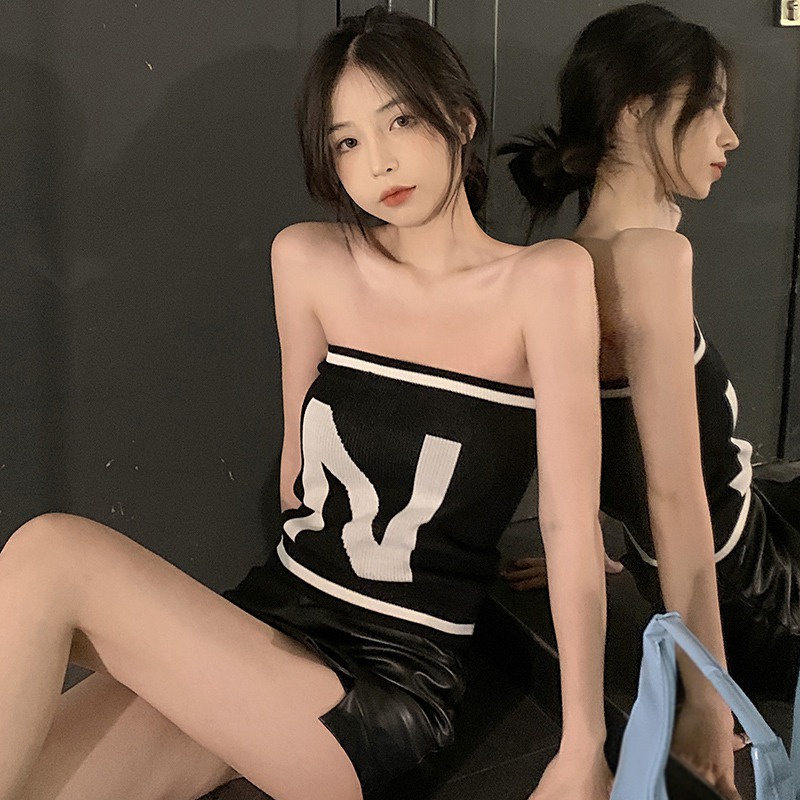 Áo Ống Ngắn Mỏng Màu Sắc Tương Phản Thoáng Khí Cho Nữ
