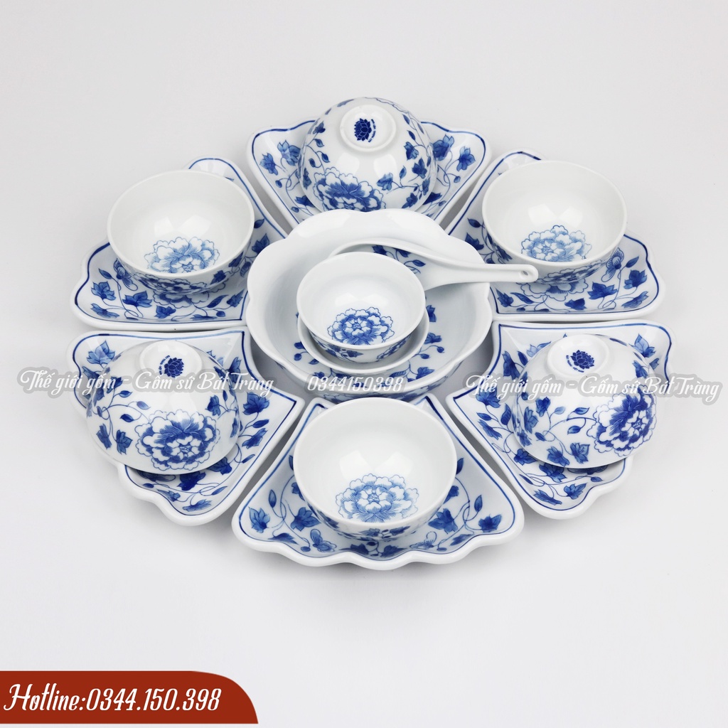 Bộ bát đĩa hoa mặt trời men khử - khử chì và kim loại nặng Bát Tràng/ Cúng rằm, bày cỗ