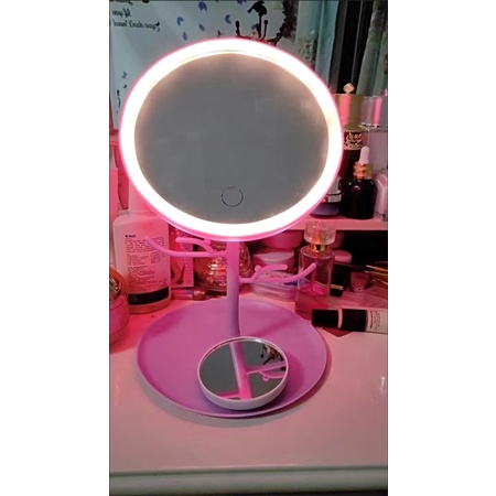 Gương để bàn trang điểm,có đèn LED 3 chế độ sáng có tặng kèm cáp sạc