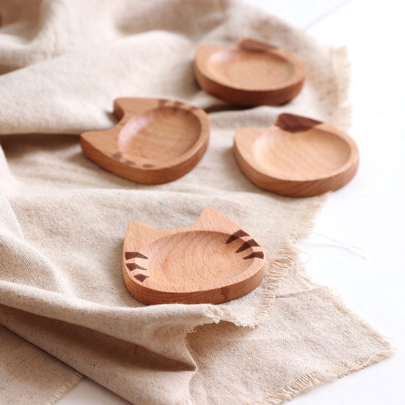 Nhật Bản phong cách Nhật Bản Zelkova đĩa nước sốt phim hoạt hình đĩa gỗ nhỏ sáng tạo.