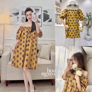 Váy suông trễ vai hoa xinh xắn hàng đẹp chất mềm⚡️Ảnh thật