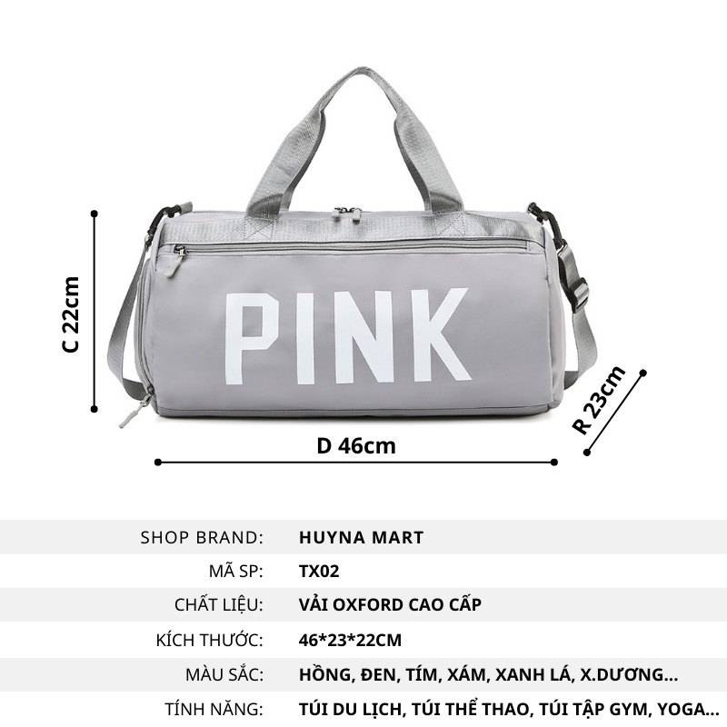 Túi du lịch đa năng có ngăn để giày, túi trống thể thao nam nữ chống nước cao cấp PINK Huyna Mart TX02