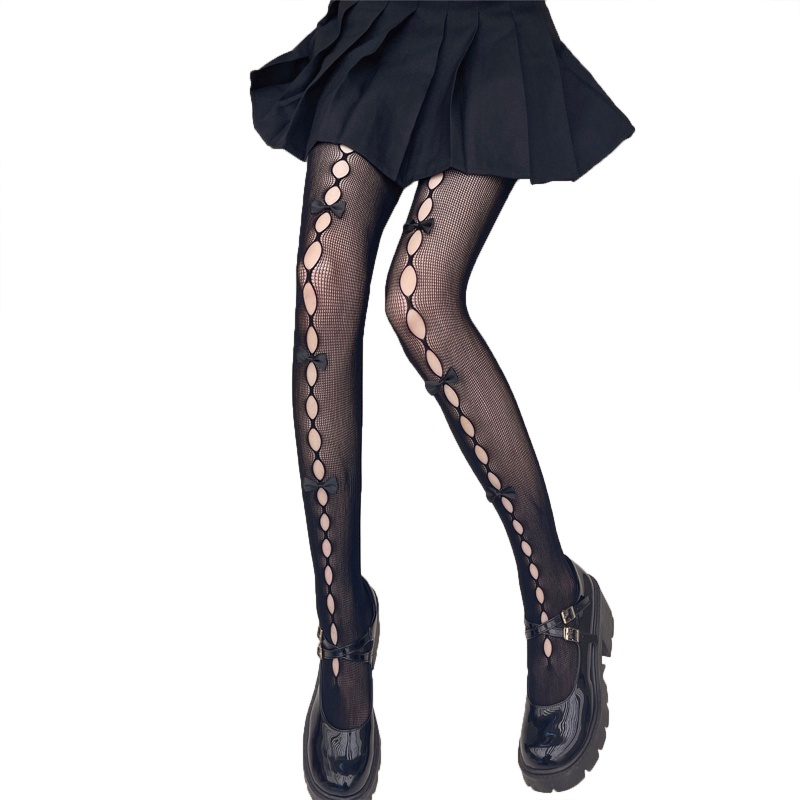 Quần Tất Lưới Phối Nơ Vải Nhung Phong Cách Gothic Nhật Bản Dễ Thương