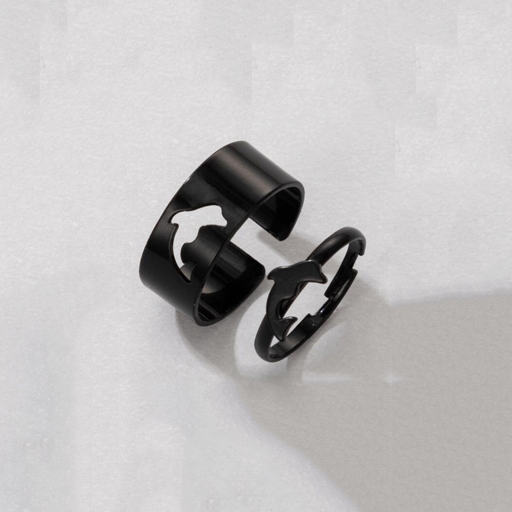 Set 2 Nhẫn Hình Bướm/Ngôi Sao/Mặt Trăng/Trái Tim Màu Đen Phong Cách Gothic Dành Cho Nữ