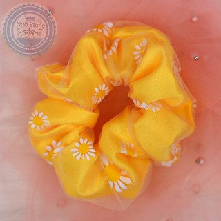 Cột Tóc Vải Scrunchies Hoa Cúc 2 Lớp