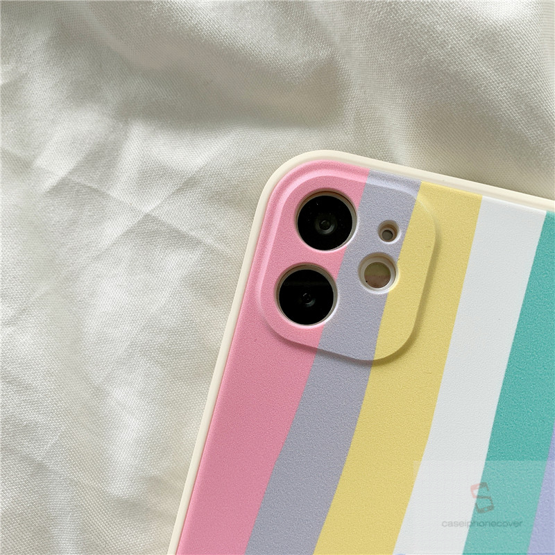 Ốp điện thoại mềm màu cầu vồng dễ thương bảo vệ camera cho iPhone 7 8 6 6s Plus X Xr Xs Max 11 12 Pro Max Se 2020