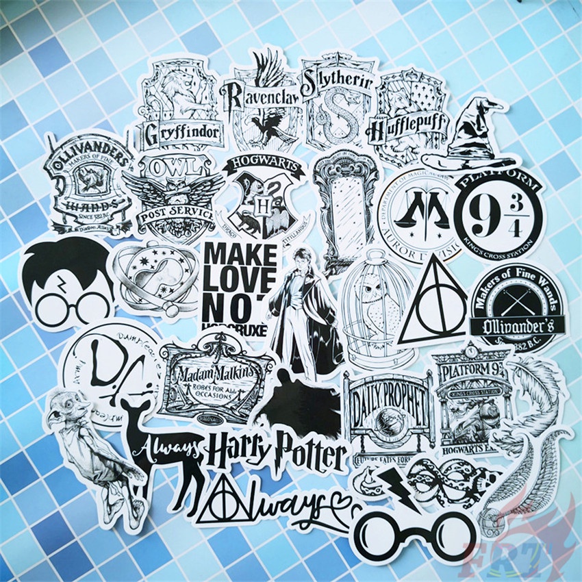Bộ 30 miếng sticker họa tiết Harry Potter màu đen cho trang trí