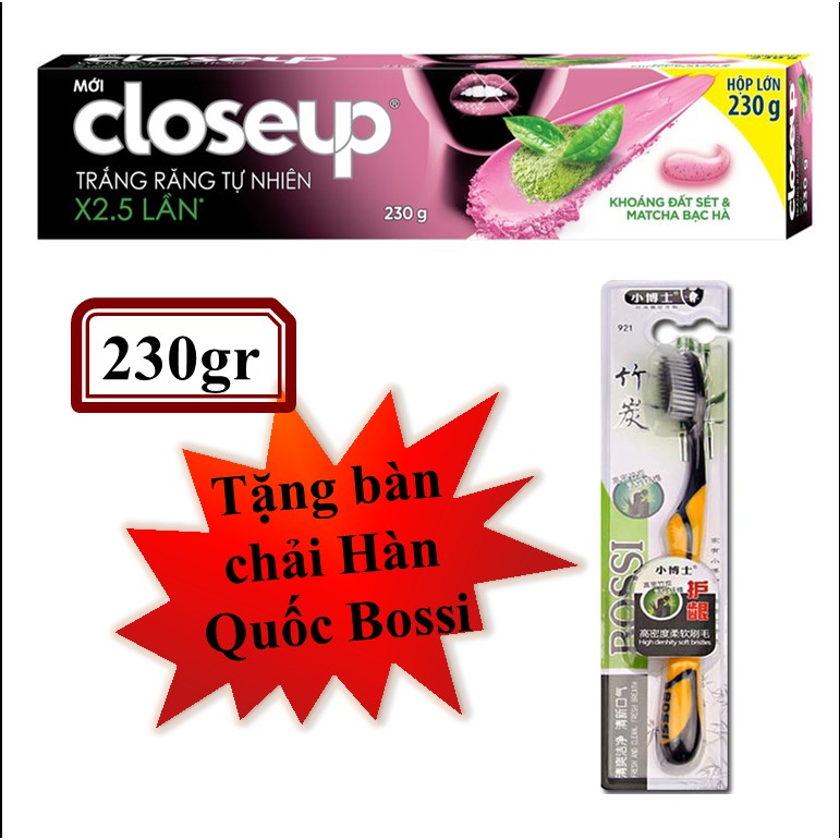 Closeup 230gr - Dừa Than Hoạt Tính/Muối Biển Chanh/Acai Berry/Matcha Bạc Hà (Tặng bàn chải than tre Bossi Hàn Quốc)