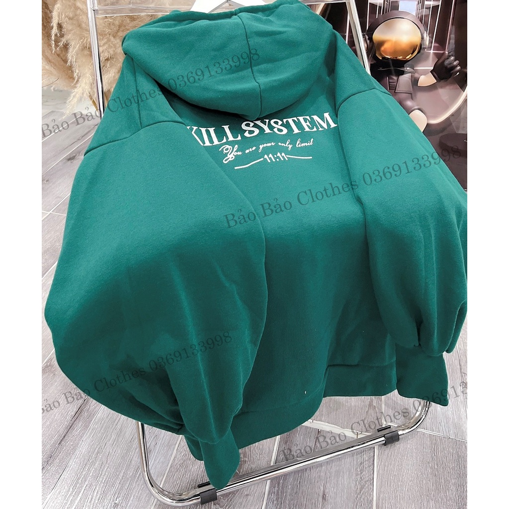 Khoác Nỉ Mũ Xanh Nam Nữ Dáng rộng Tay Bồng Dáng Rộng Unisex Uzzlang