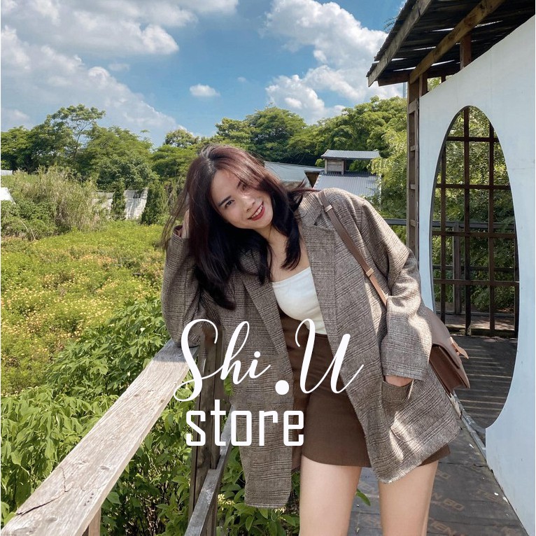 Áo Khoác Nữ Áo Blazer Nữ Chất Dạ Kẻ Ô Dáng Rộng 2 Lớp Dày Dặn Phong Cách Hàn Quốc
