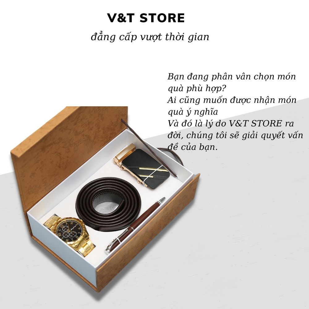 Thắt lưng + bút bi + đồng hồ nam cao cấp V&T STORE fullbox làm làm quà tặng cho bố hoặc bạn trai