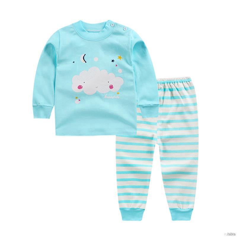 Bộ Đồ Ngủ Pijama Dài Tay In Họa Tiết Hoạt Hình Cho Bé 0-6 Tuổi