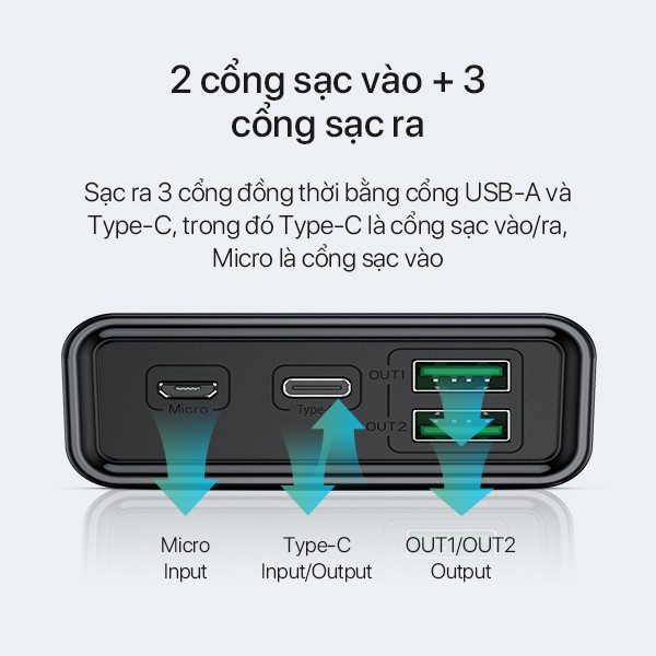 Pin Sạc Dự Phòng Sạc Nhanh 20000mAh Màn Hình Led Hiển Thị Công Suất VIVAN AP201 22.5W 2 Cổng USB Micro Type c QC3.0