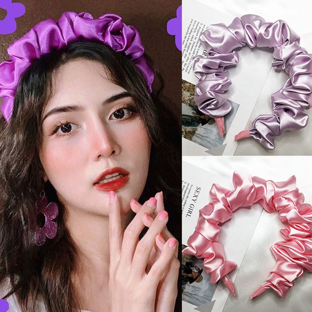 Băng đô cài tóc bằng lụa satin màu tím phong cách Hàn Quốc cho nữ