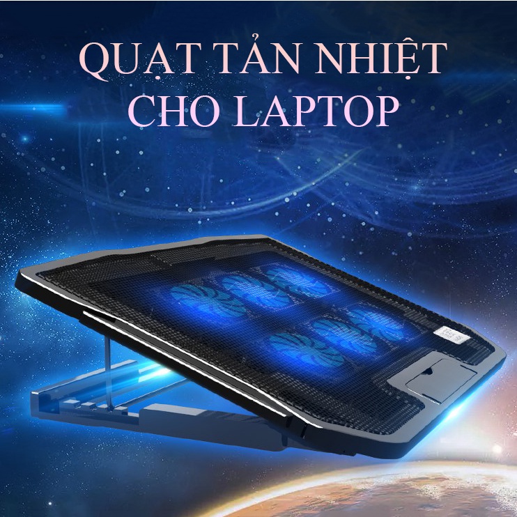 Đế tản nhiệt hỗ trợ chơi game chất lượng cao dành cho laptop, 6 quạt  đèn LED, làm mát nhanh chóng - k1305