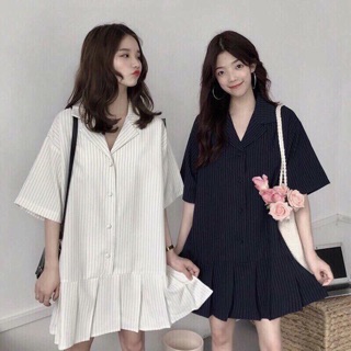 Đầm suông cổ vest đuôi xếp li