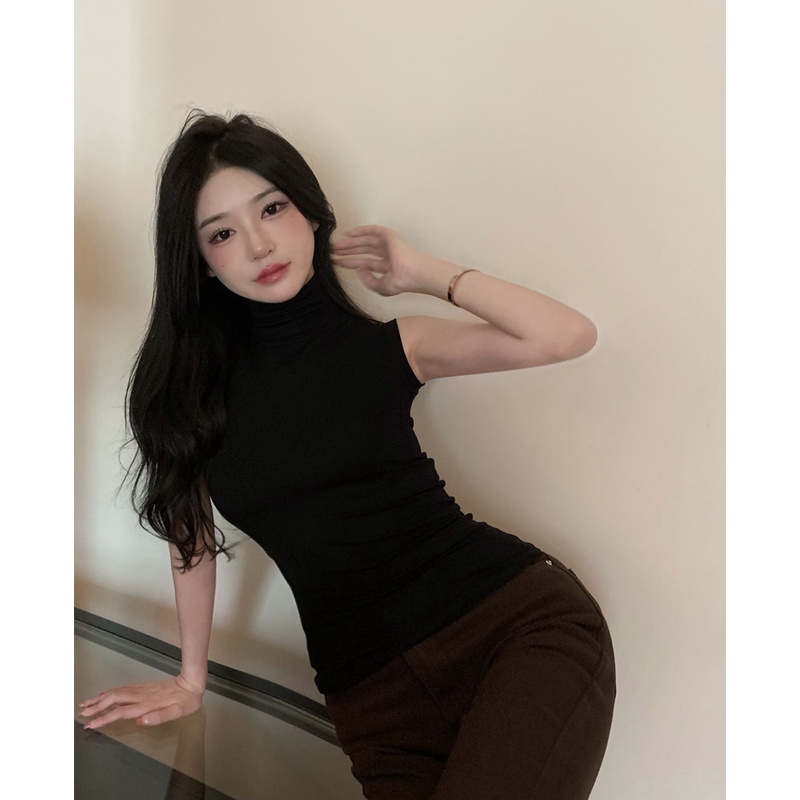 Cocory vn Áo Thun Không Tay Cổ Lọ Thời Trang Mùa Hè Hàng Mới Quyến Rũ Dành Cho Nữ