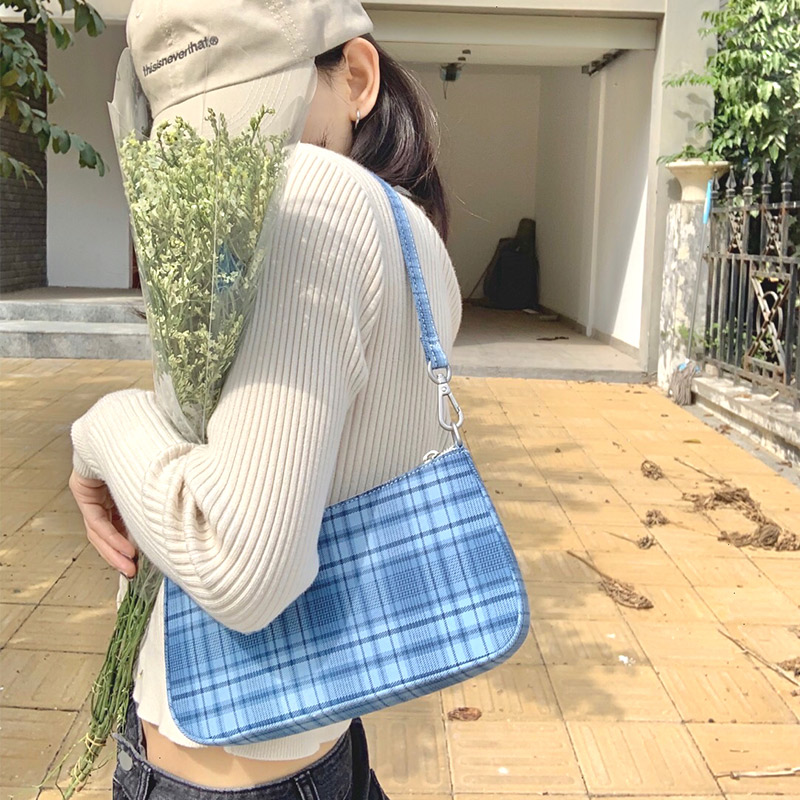 IELGY Túi xách họa tiết sọc caro thời trang retro cho nữ