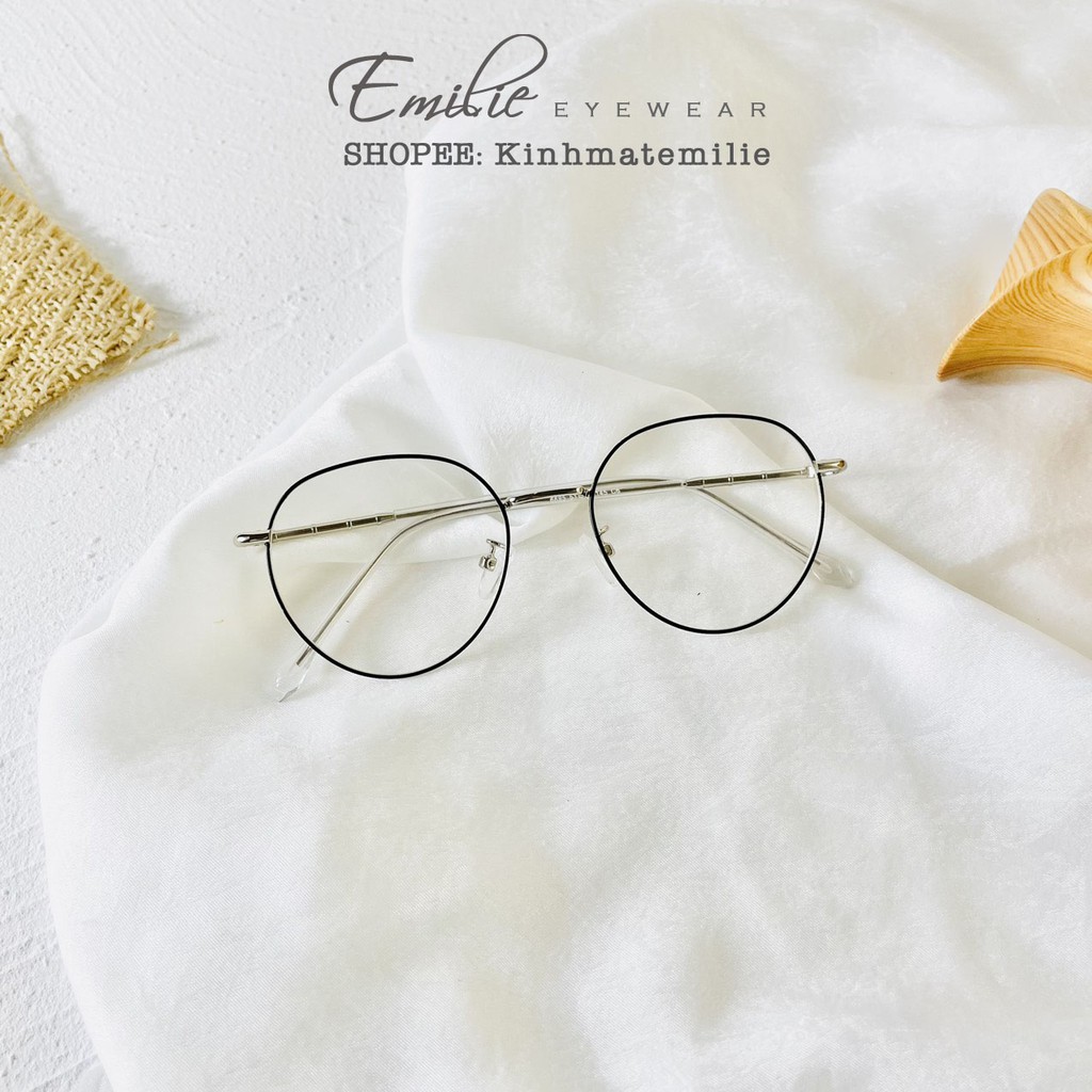 Kính gọng mảnh tròn bầu nam nữ tặng kèm hộp cứng Emilie eyewear chất liệu kim loại phụ kiện thời trang 2998