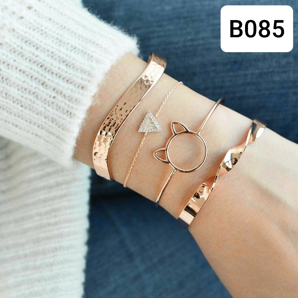Set 4 vòng tay nữ đá tai mèo cá tính có thể điều chỉnh kích thước B085-HA493