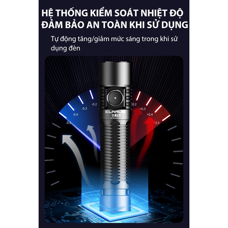 Đèn pin KLARUS G15 v2 độ sáng 4200 lumen chiếu xa 200m pin sạc 21700 5000mAh cổng sạc USB C kiêm power bank